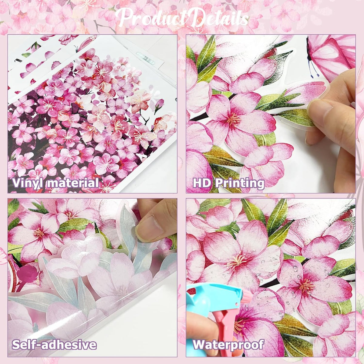 Large Pink Flower Tree & Rabbit Wall Decals Art Decor
