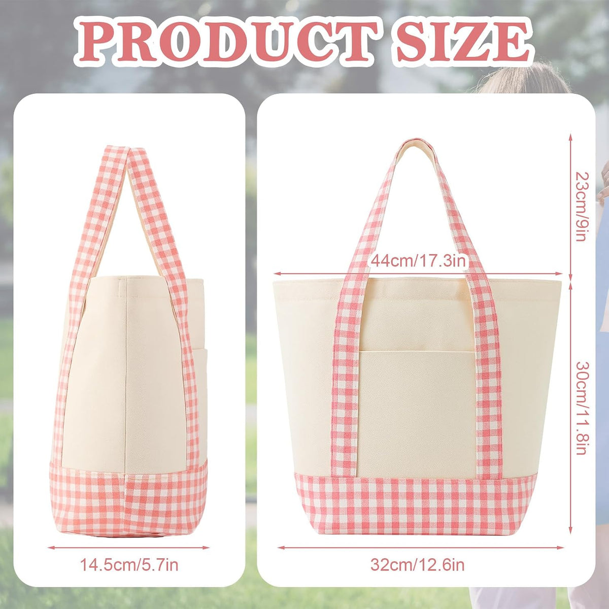 1 Pcs Mini Canvas Tote Bags, 13" X 11" X 6", Pink Plaid