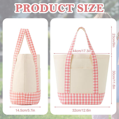 1 Pcs Mini Canvas Tote Bags, 13" X 11" X 6", Pink Plaid