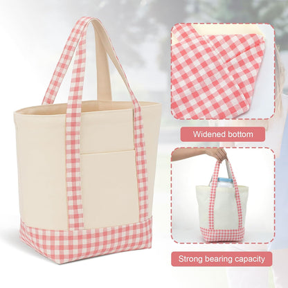 1 Pcs Mini Canvas Tote Bags, 13" X 11" X 6", Pink Plaid