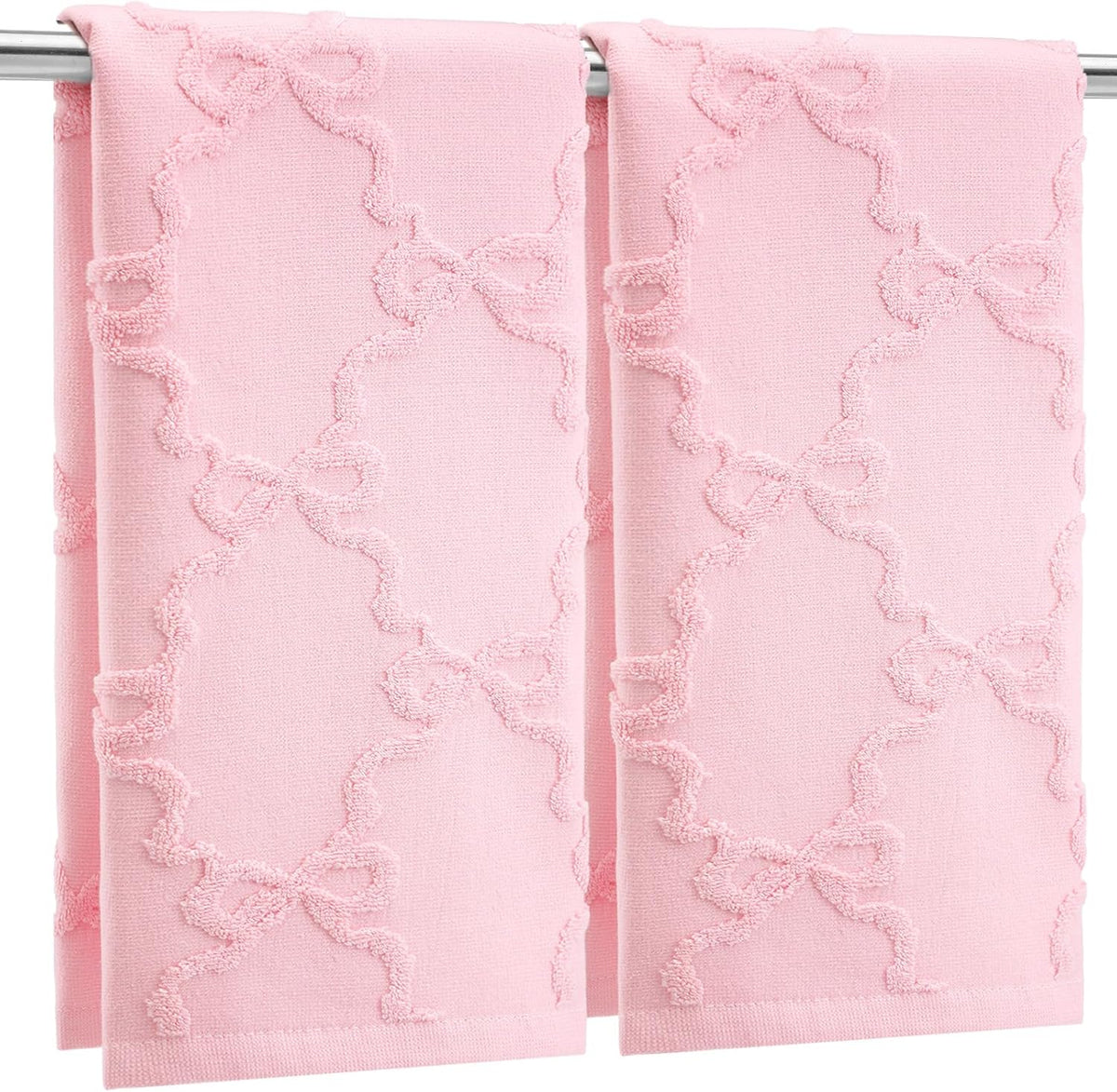 2 Pcs Pink Bow Hand Towels for Bathroom Coquette Decor, 100% Cotton