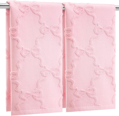 2 Pcs Pink Bow Hand Towels for Bathroom Coquette Decor, 100% Cotton