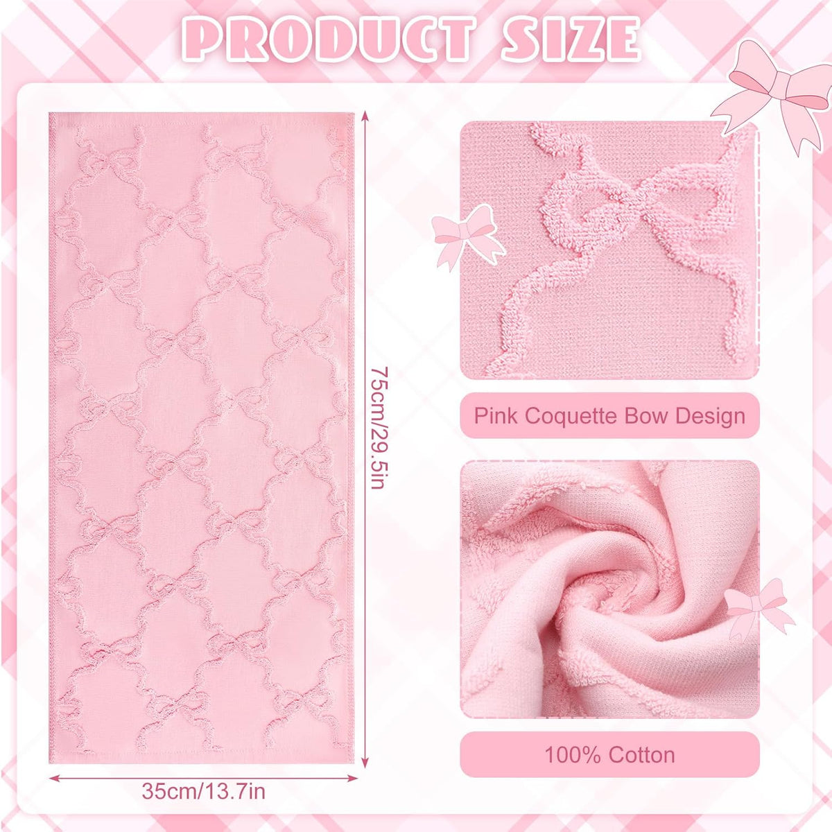2 Pcs Pink Bow Hand Towels for Bathroom Coquette Decor, 100% Cotton