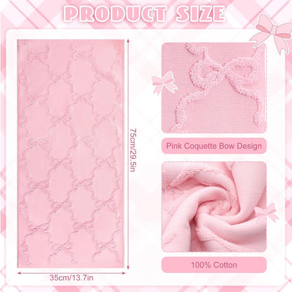2 Pcs Pink Bow Hand Towels for Bathroom Coquette Decor, 100% Cotton