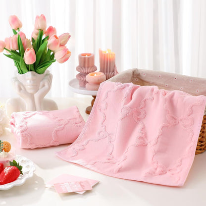 2 Pcs Pink Bow Hand Towels for Bathroom Coquette Decor, 100% Cotton