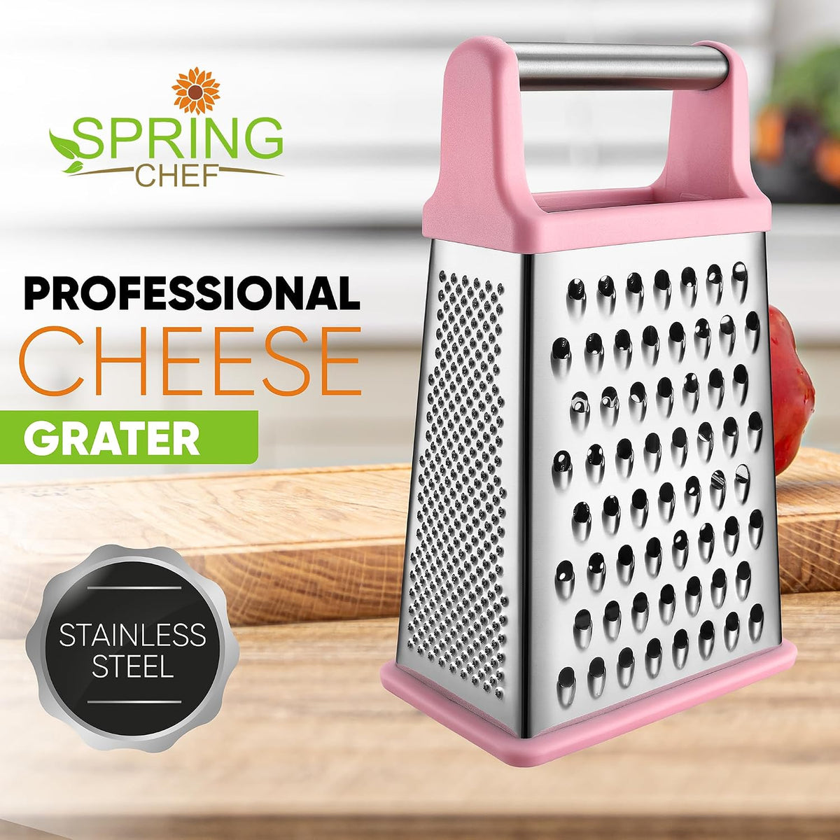 Stainless Steel XL Cheese Grater for Kitchen, Pink Lemonade