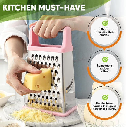 Stainless Steel XL Cheese Grater for Kitchen, Pink Lemonade