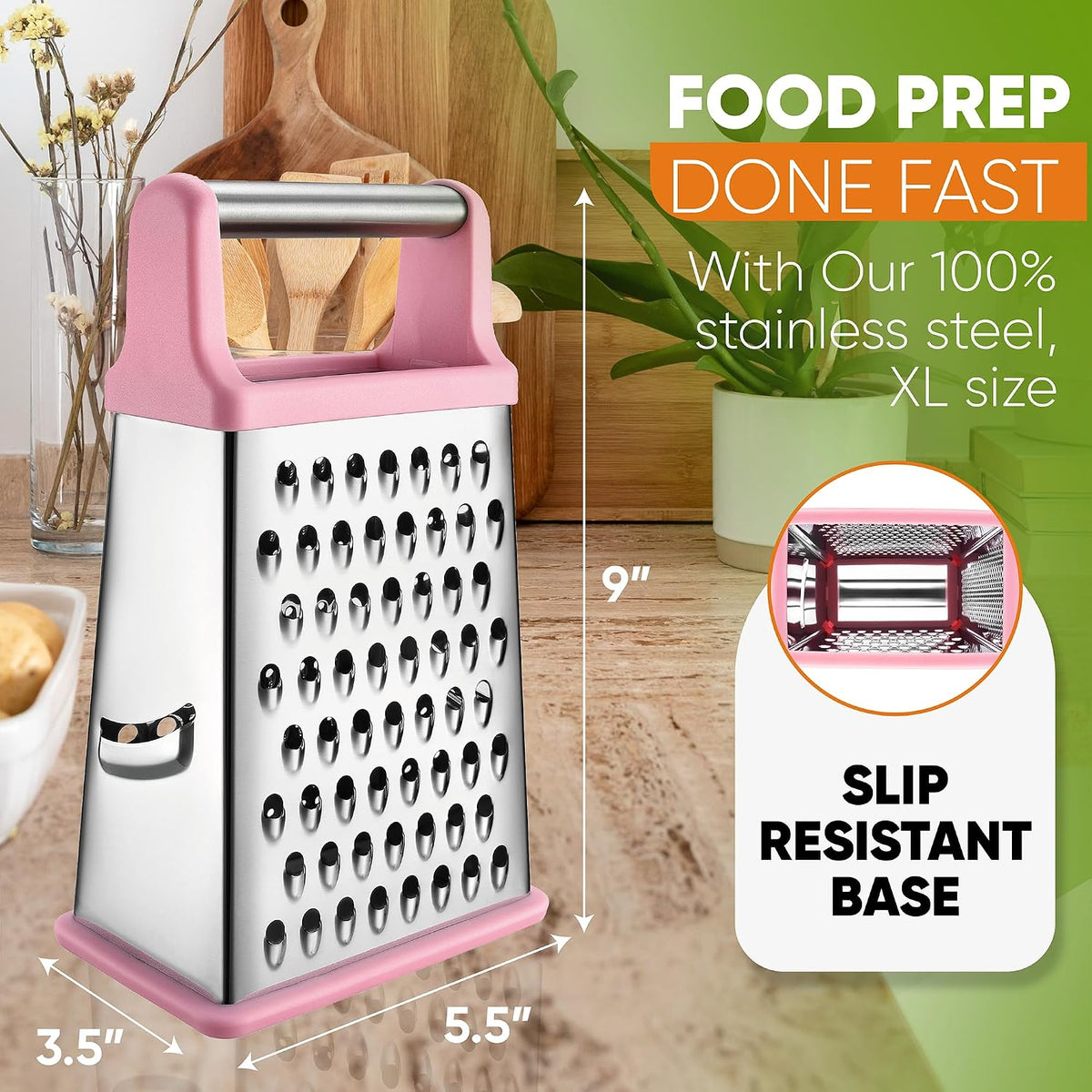 Stainless Steel XL Cheese Grater for Kitchen, Pink Lemonade