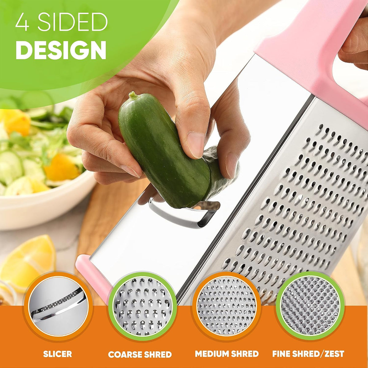 Stainless Steel XL Cheese Grater for Kitchen, Pink Lemonade