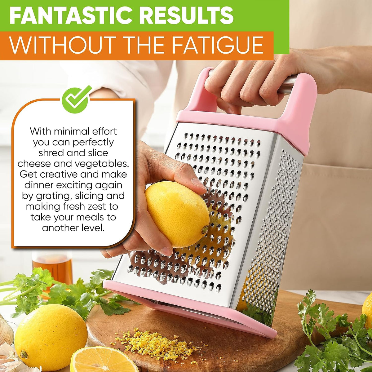 Stainless Steel XL Cheese Grater for Kitchen, Pink Lemonade