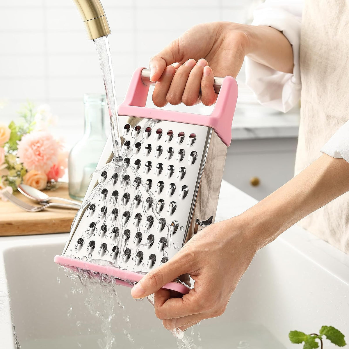 Stainless Steel XL Cheese Grater for Kitchen, Pink Lemonade