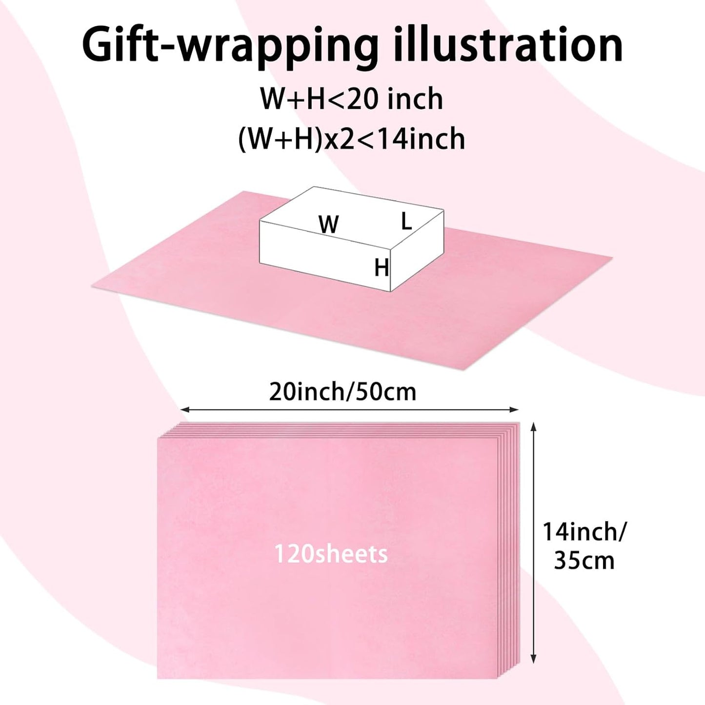 120 Sheets 20"X14" Pink Tissue Paper for Gift Bags Wrapping, Art Tissue Paper Bulk for Weddings Birthday Party Crafts Decoration