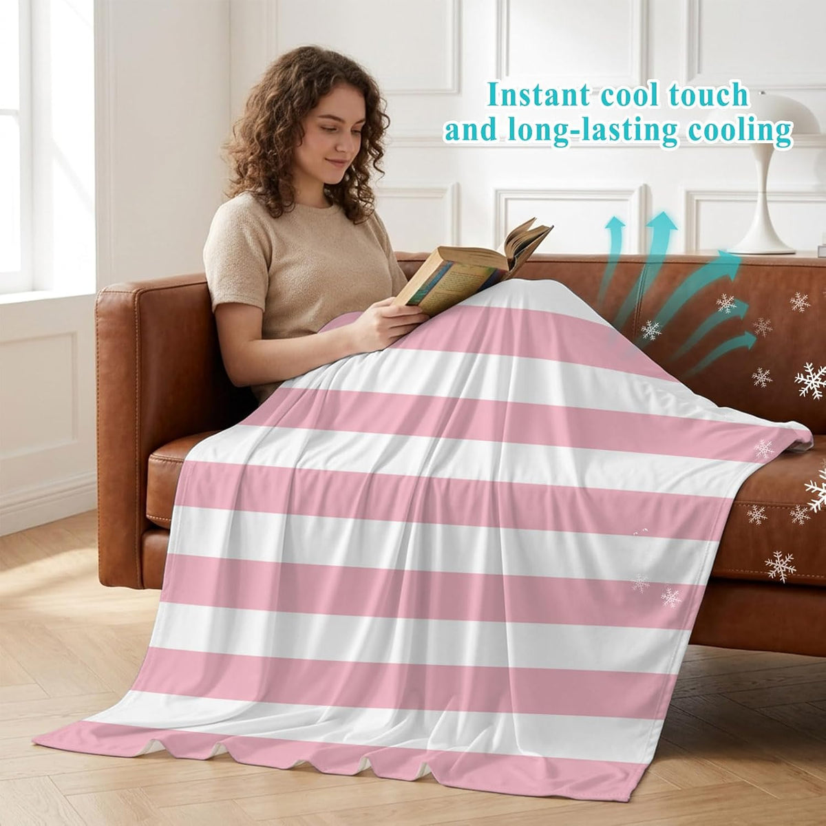 Cooling Blanket 30"x40", Pink White Stripe Summer Cooling Blanket Breathable Lightweight Ice Blankets Classic Geometric Line Blankets for Night Sweats