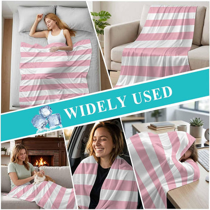 Cooling Blanket 30"x40", Pink White Stripe Summer Cooling Blanket Breathable Lightweight Ice Blankets Classic Geometric Line Blankets for Night Sweats