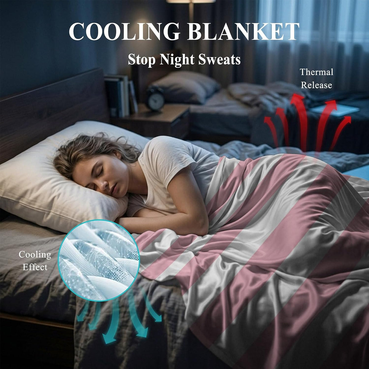 Cooling Blanket 30"x40", Pink White Stripe Summer Cooling Blanket Breathable Lightweight Ice Blankets Classic Geometric Line Blankets for Night Sweats