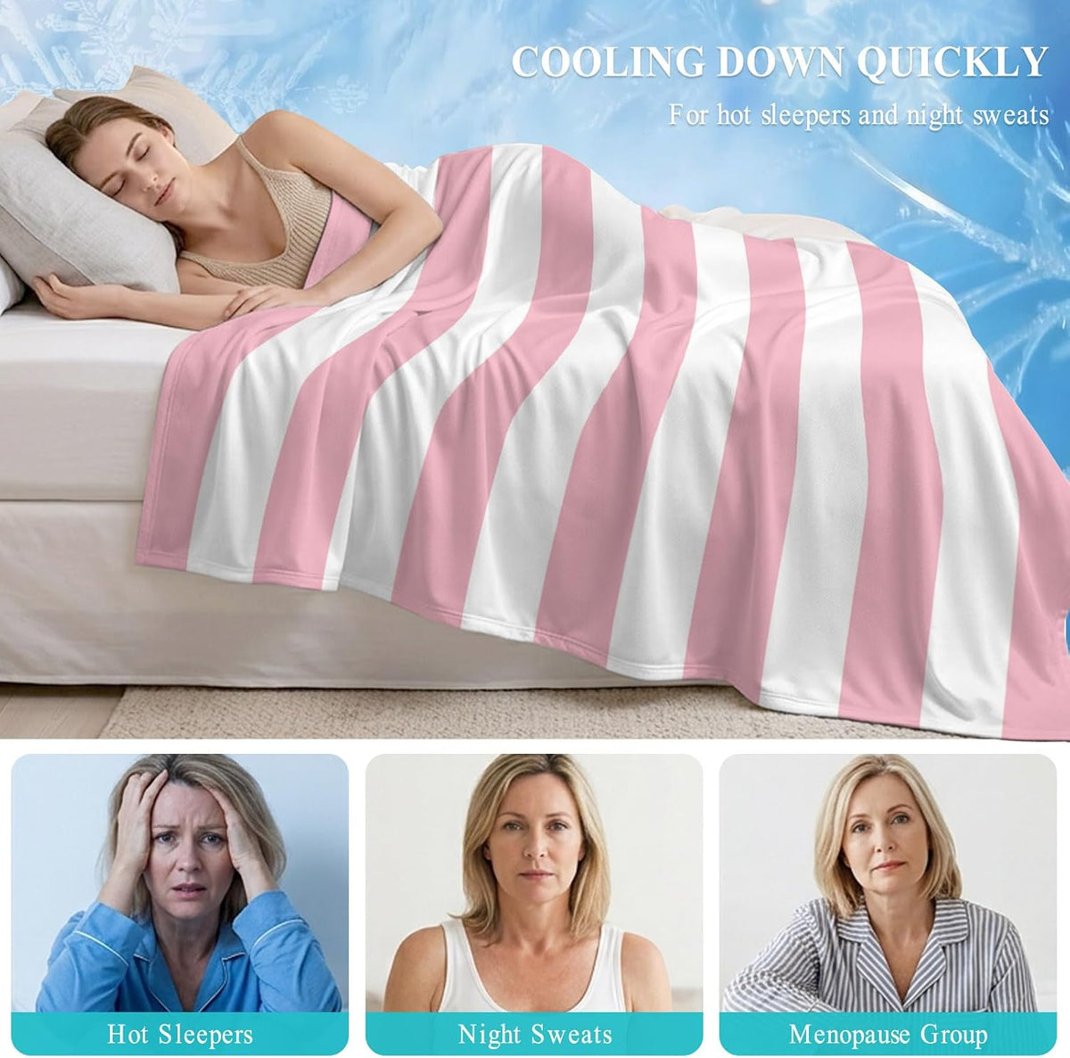 Cooling Blanket 30"x40", Pink White Stripe Summer Cooling Blanket Breathable Lightweight Ice Blankets Classic Geometric Line Blankets for Night Sweats