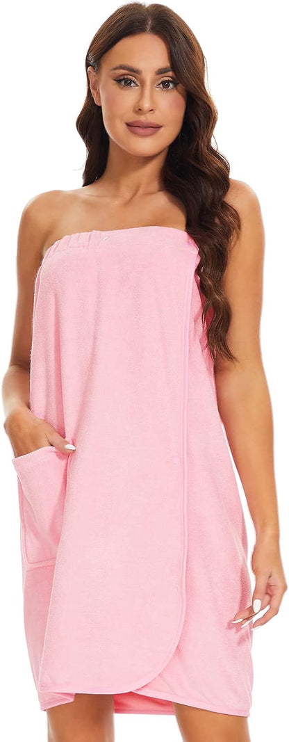 Shower Wrap Robe for Women Bath Body Towel Wrap Spa Soft bathrobe with Adjustable Snap Closure
