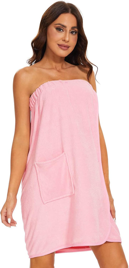 Shower Wrap Robe for Women Bath Body Towel Wrap Spa Soft bathrobe with Adjustable Snap Closure