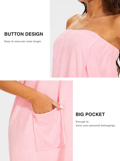 Shower Wrap Robe for Women Bath Body Towel Wrap Spa Soft bathrobe with Adjustable Snap Closure