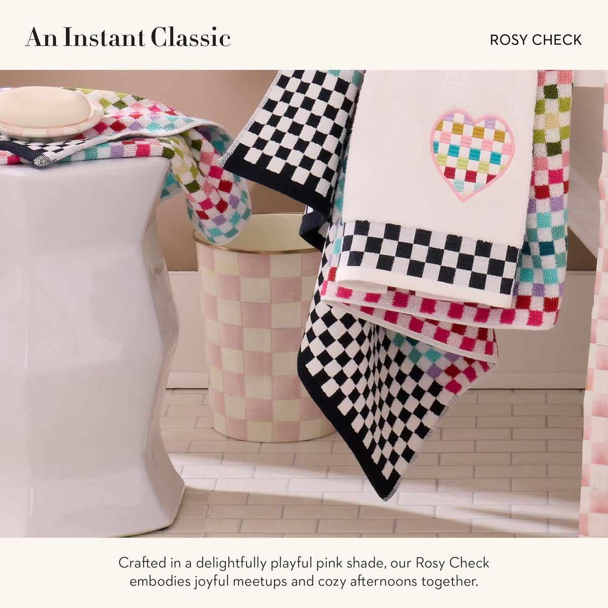 Waste Bin, Pink-and-White Rosy Check