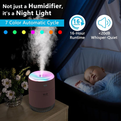 SZO Plant Humidifier Indoor, 500ml Pink with Colorful Lights