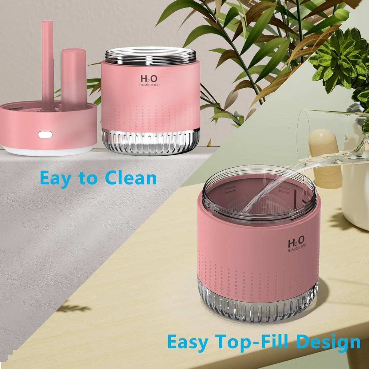 SZO Plant Humidifier Indoor, 500ml Pink with Colorful Lights