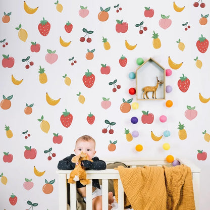 8 Sheet Friut Wall Decals Pineapple Lemon Strawberry Peach Cherry Wall Stickers for Dining Room Kitchen Kids Room