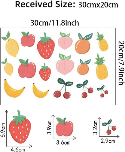 8 Sheet Friut Wall Decals Pineapple Lemon Strawberry Peach Cherry Wall Stickers for Dining Room Kitchen Kids Room