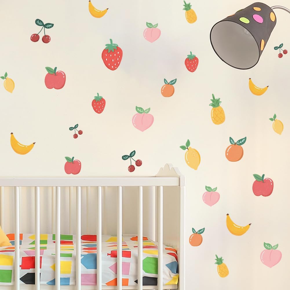 8 Sheet Friut Wall Decals Pineapple Lemon Strawberry Peach Cherry Wall Stickers for Dining Room Kitchen Kids Room
