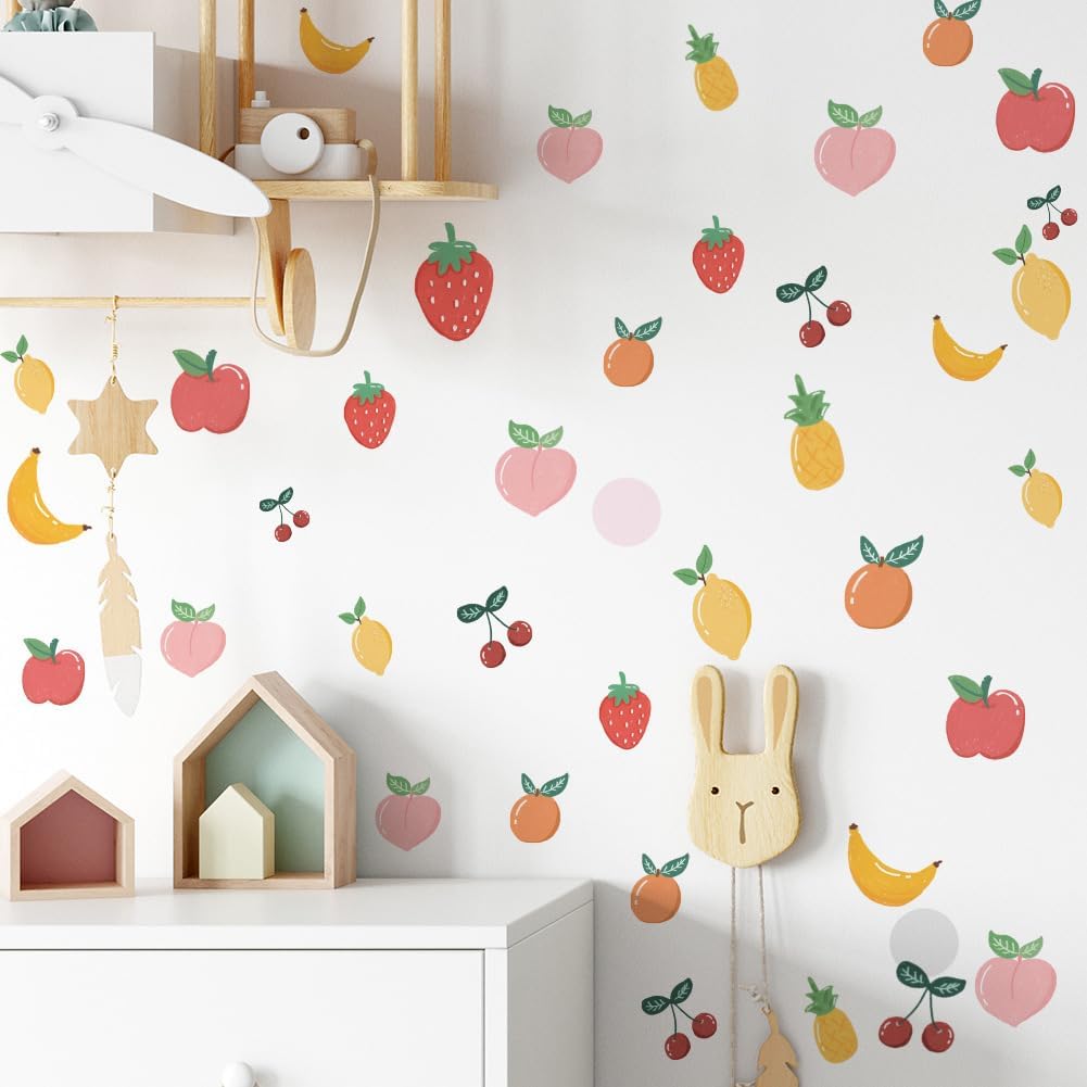 8 Sheet Friut Wall Decals Pineapple Lemon Strawberry Peach Cherry Wall Stickers for Dining Room Kitchen Kids Room