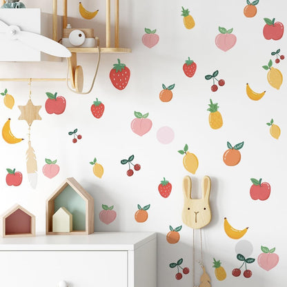 8 Sheet Friut Wall Decals Pineapple Lemon Strawberry Peach Cherry Wall Stickers for Dining Room Kitchen Kids Room