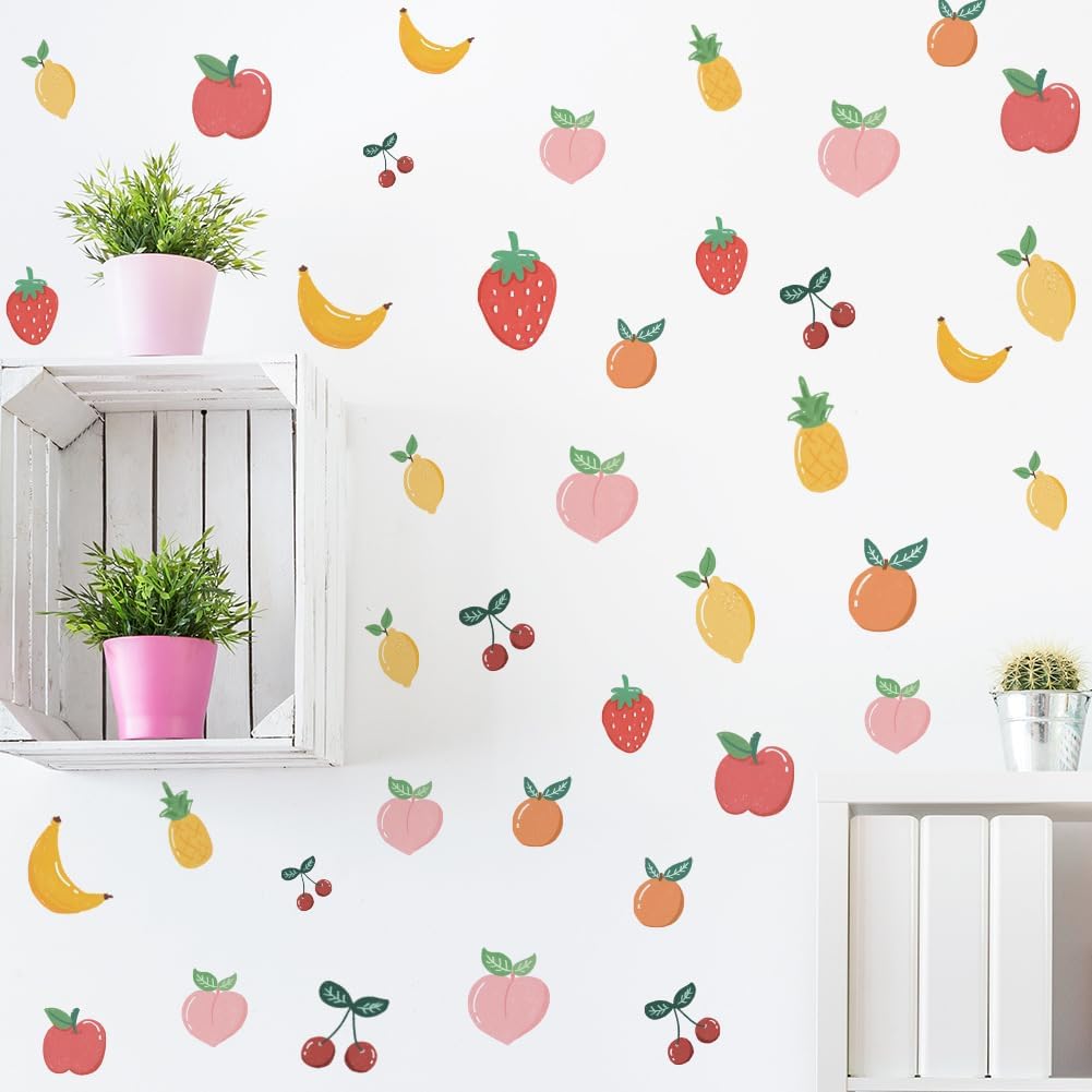 8 Sheet Friut Wall Decals Pineapple Lemon Strawberry Peach Cherry Wall Stickers for Dining Room Kitchen Kids Room