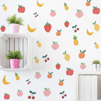 8 Sheet Friut Wall Decals Pineapple Lemon Strawberry Peach Cherry Wall Stickers for Dining Room Kitchen Kids Room