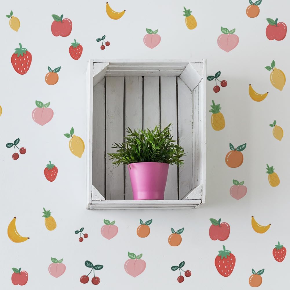 8 Sheet Friut Wall Decals Pineapple Lemon Strawberry Peach Cherry Wall Stickers for Dining Room Kitchen Kids Room