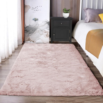 Fluffy Pink Carpet 3x5 Fuzzy Shag Rug Machine Washable Area Rugs for Living Room Non-Slip Faux Rabbit Fur Rug for Bedroom Kids Room Floor Dorm