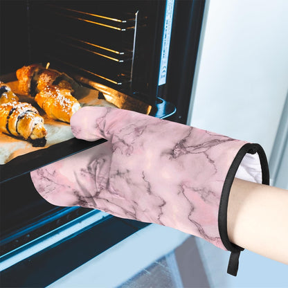 Heat Resistant Oven Mitts and Pot Holders Set, Light Pink Marble Veins 2-Piece Kitchen Hot Pads with Hanging Loop, 220°C Protection for Cooking, Baking, BBQ