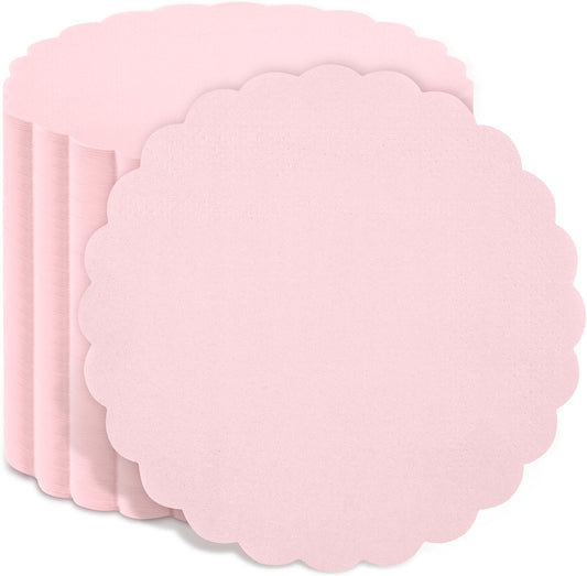 100 Pcs Cocktail Napkins Pink Scalloped Dessert Beverage Napkin Cute Flower Shaped Napkin for Wedding, Baby Shower, Tea Party