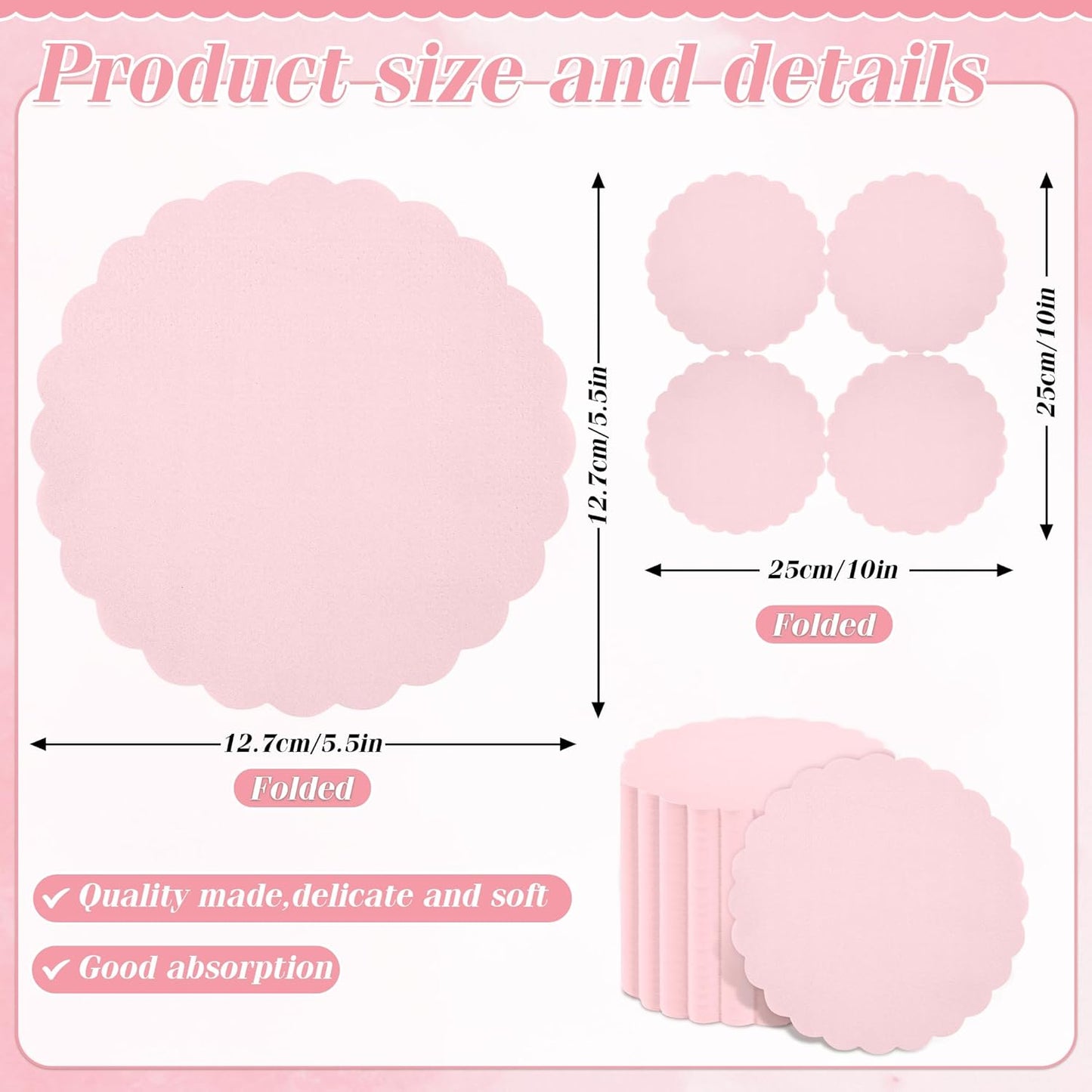 100 Pcs Cocktail Napkins Pink Scalloped Dessert Beverage Napkin Cute Flower Shaped Napkin for Wedding, Baby Shower, Tea Party