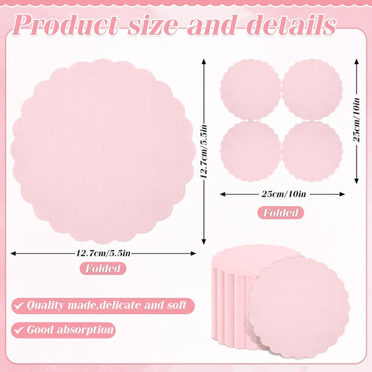 100 Pcs Cocktail Napkins Pink Scalloped Dessert Beverage Napkin Cute Flower Shaped Napkin for Wedding, Baby Shower, Tea Party