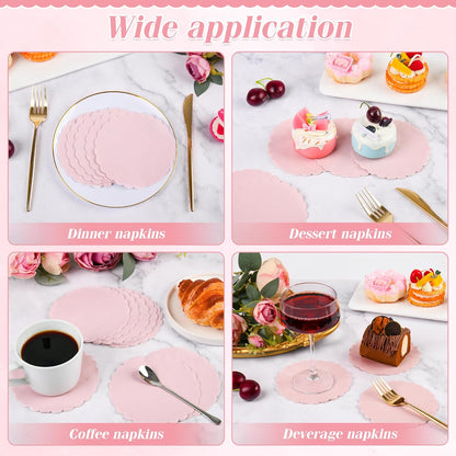 100 Pcs Cocktail Napkins Pink Scalloped Dessert Beverage Napkin Cute Flower Shaped Napkin for Wedding, Baby Shower, Tea Party