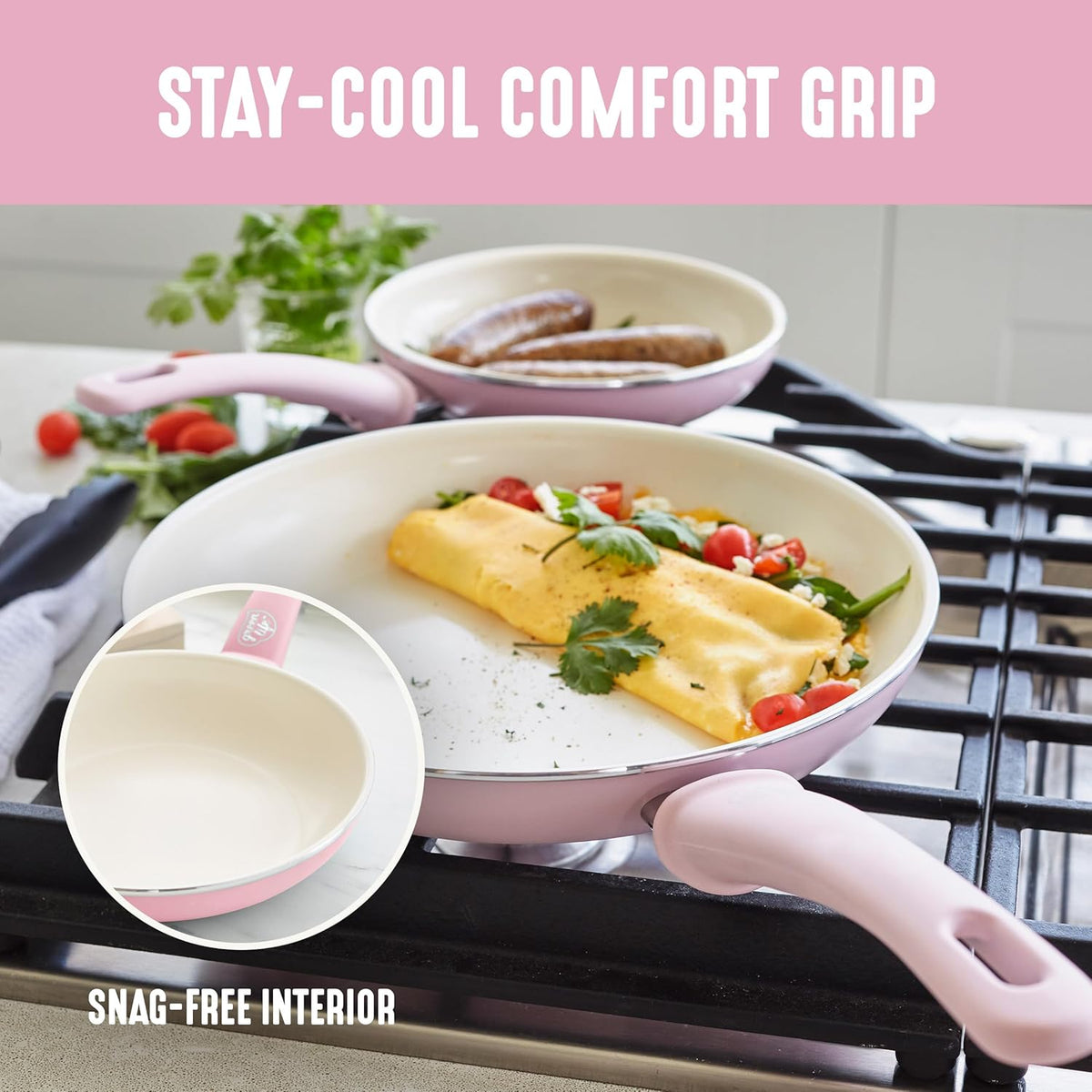 8 Piece Nonstick Cookware Set, Non-Toxic PFAS-Free Ceramic Pots & Pans, Dishwasher & Oven Safe, Frying, Sauce, Stock Pot, Glass Lids, Stay-Cool Handles, Wobble Free, Light Pink