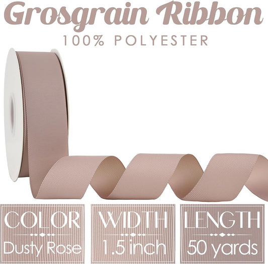 Dusty Rose Grosgrain Ribbon 1-1/2 Inch Grosgrain Hair Ribbons 50 Yards Per Roll Pink Wedding Ribbon for Hair Bow Supplies Boutique Ribbons for Crafts, Sewing, Scrapbooking