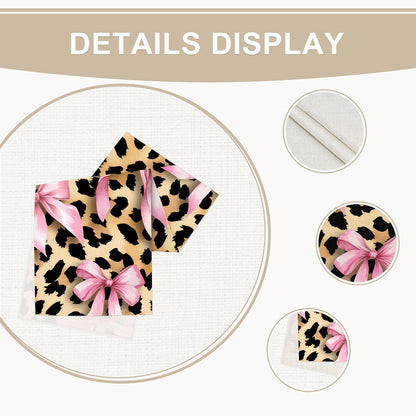 Cheetah Leopard Pink Bow Table Runner, Brown Girls Girl Animal Kitchen Dining Table Decoration Wild Fashion Girly Cute Design for Home Party Decor 13x72 Inch