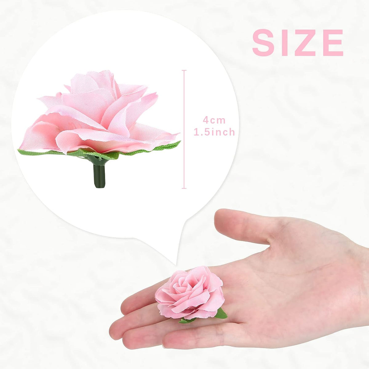 50pcs Pink Roses Artificial Flowers, 1.6" Small Silk Fake Roses Buds