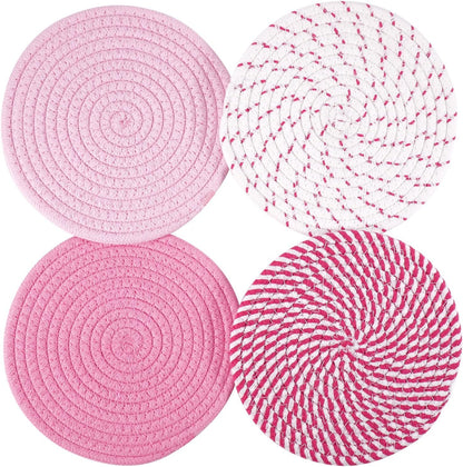7inch Trivets for Hot Dishes with a Kraft Paper Gift Box,Trivet Mats Set for Hot Pots and Pans, 4 Heat Resistant Pot Holders for Kitchen,Home Essentials,Housewarming Gift(Pink)