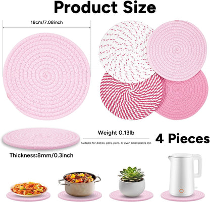 7inch Trivets for Hot Dishes with a Kraft Paper Gift Box,Trivet Mats Set for Hot Pots and Pans, 4 Heat Resistant Pot Holders for Kitchen,Home Essentials,Housewarming Gift(Pink)