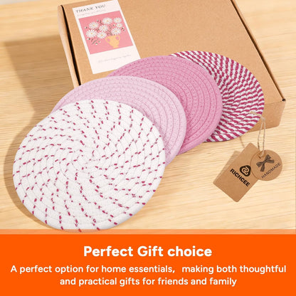 7inch Trivets for Hot Dishes with a Kraft Paper Gift Box,Trivet Mats Set for Hot Pots and Pans, 4 Heat Resistant Pot Holders for Kitchen,Home Essentials,Housewarming Gift(Pink)
