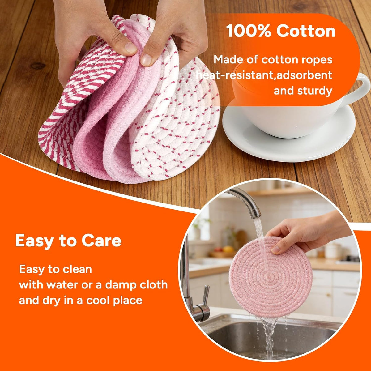 7inch Trivets for Hot Dishes with a Kraft Paper Gift Box,Trivet Mats Set for Hot Pots and Pans, 4 Heat Resistant Pot Holders for Kitchen,Home Essentials,Housewarming Gift(Pink)