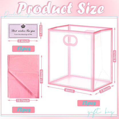12 Pack Small Clear Gift Bags with Handles Bulk,Pink