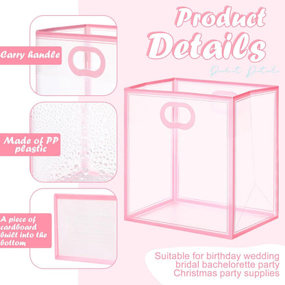 12 Pack Small Clear Gift Bags with Handles Bulk,Pink